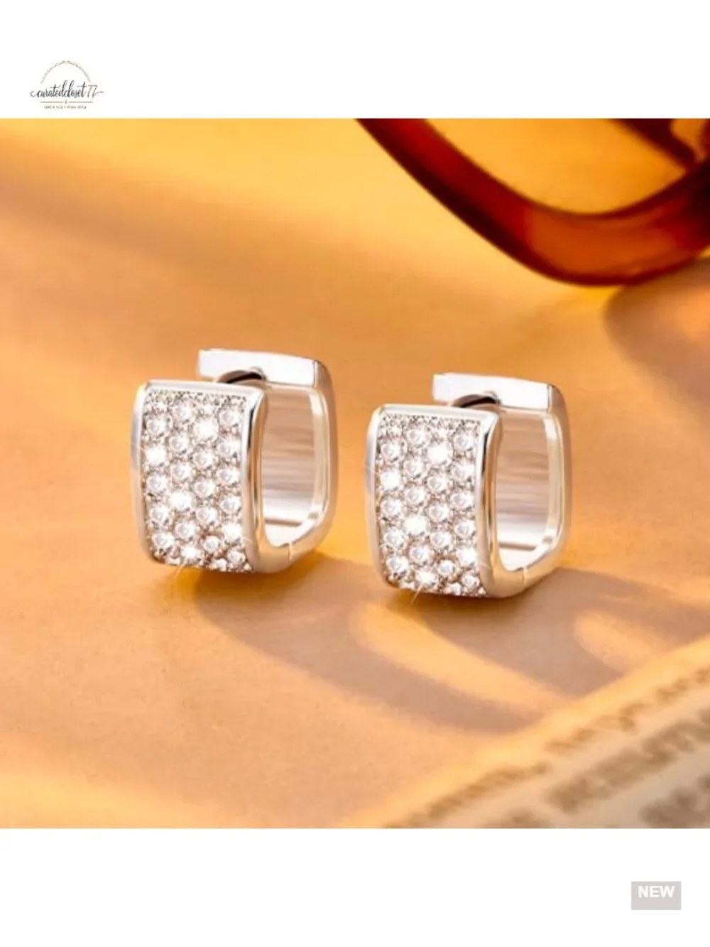 Small Chunky Huggie Hoop Earrings Sterling Silver Cubic Zirconia Hypoallergenic